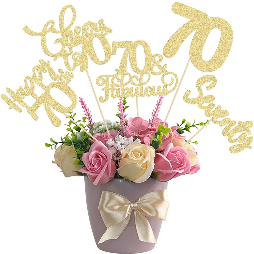 15 PCS 70th Birthday Centerpiece Sticks Happy 70 Table Floral Decor Gold