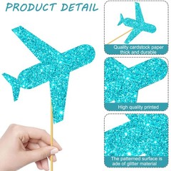 Glitter Airplane Party Centerpiece Sticks 12 PCS Table Toppers Aviator Decor