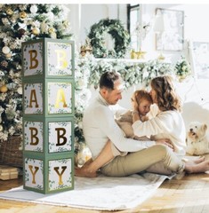 🤗Sage Green Baby Shower Decorations, 4Pcs Baby Boxes with Gold Letters P