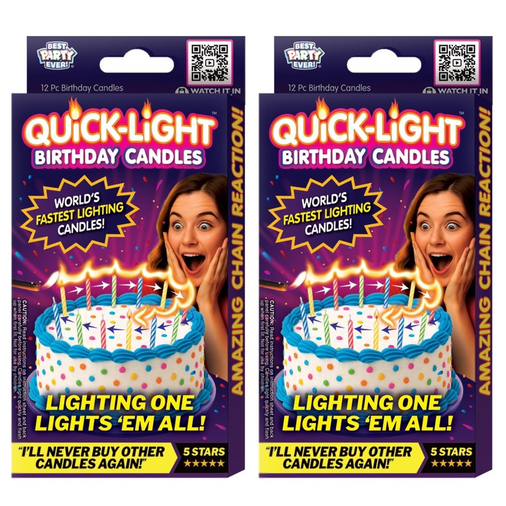 BEST PARTY EVER! Quick Light Birthday Candles – Lighting 2 pack, Multicolor