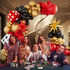 138 Pcs Casino Theme balloon garland arch kit – Red Black and Gold Balloons w…