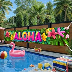 Durable 118×20 Inch Hawaiian Tropical Banner – Ideal for Outdoor Celebrations