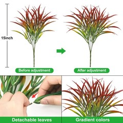 Ouddy Decor 16 Bundles Artificial Plants Outdoor Fake Grass Large, Red