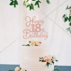 1 PCS 18th Birthday Cake Topper Double Sided Rose Gold Glitter Heart Accent