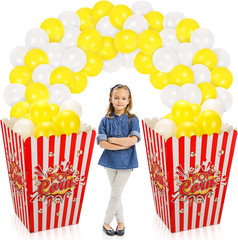 2 Pack Giant Popcorn Box Prop Cardboard Stand up with Balloons Movie 3D Popcorn