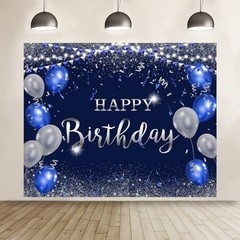 Navy Blue and Silver Happy Birthday Backdrop 10x8ft for Women Men Girls Boys
