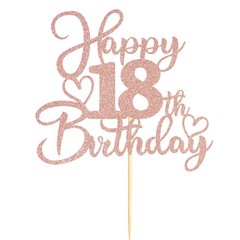 1 PCS 18th Birthday Cake Topper Double Sided Rose Gold Glitter Heart Accent