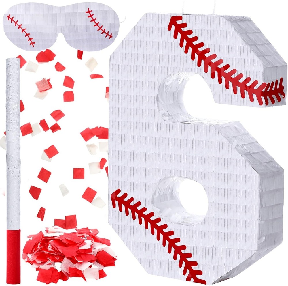 Baseball Themed Pinata # 6 w Bat & Blindfold Sports Birthday Party Ball Decor