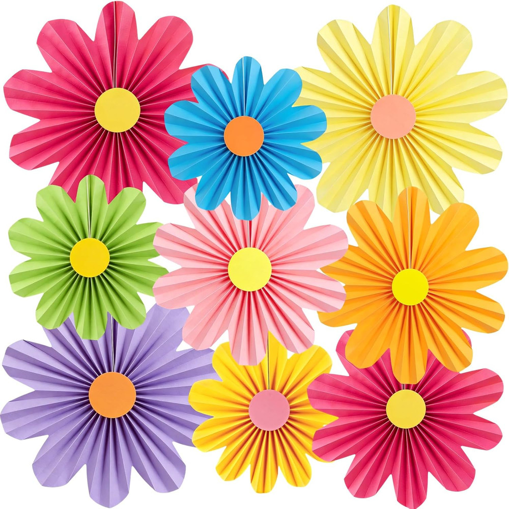 Colorful Party Decorations with Daisy Paper Flower,Rainbow Birthday Decorations-