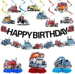 Heavy Truck Birthday Decorations – 13 Pcs Semi Truck Happy Birthday Decorations,