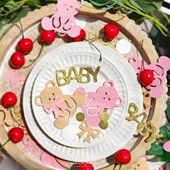 132 PCS Pink Bear Confetti Baby Shower Table Decoration We Can Bearly Wait