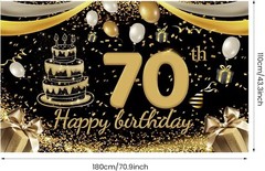 110x180cm Large Size Happy Birthday Banner 70th Black Gold Birthday Decoration