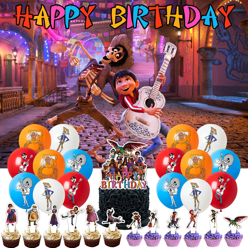 Coco Party Supplies Set Balloons Cake Toppers Banner Birthday Gift