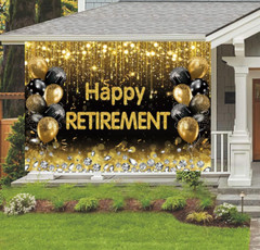 Black and Gold Happy Retirement Backdrop 7x5FT Party Decorations