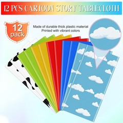 12-Pack Blue Sky White Cloud Cartoon Plastic Tablecloth Story Party Decor 54×108