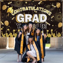 Graduation Banner, Extra Large 72×44» Black Gold Congrats Grad Banner, Gradu…