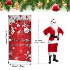 Merry Christmas Decorations Ornaments Snowflakes Red Door Cover New Year 35″x79″