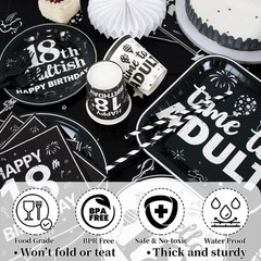 18th Birthday Party Decorations for Boys & Girls – Black & White Banner, Plates,