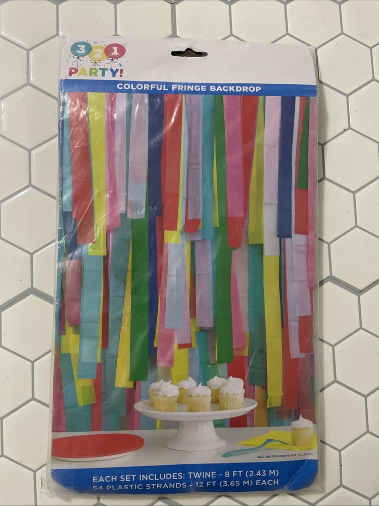 321 Party! Rainbow Fringe Backdrop Kit 54 12Ft Plastic Strands & 8ft of Twine