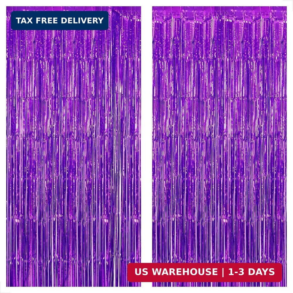 KatchOn, Metallic Purple Foil Fringe Curtain – Pack of 2 | Streamer Backdrops fo