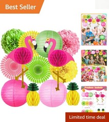 Vibrant Flamingo Honeycomb and Paper Lanterns for Tropical Parties – 13 Count