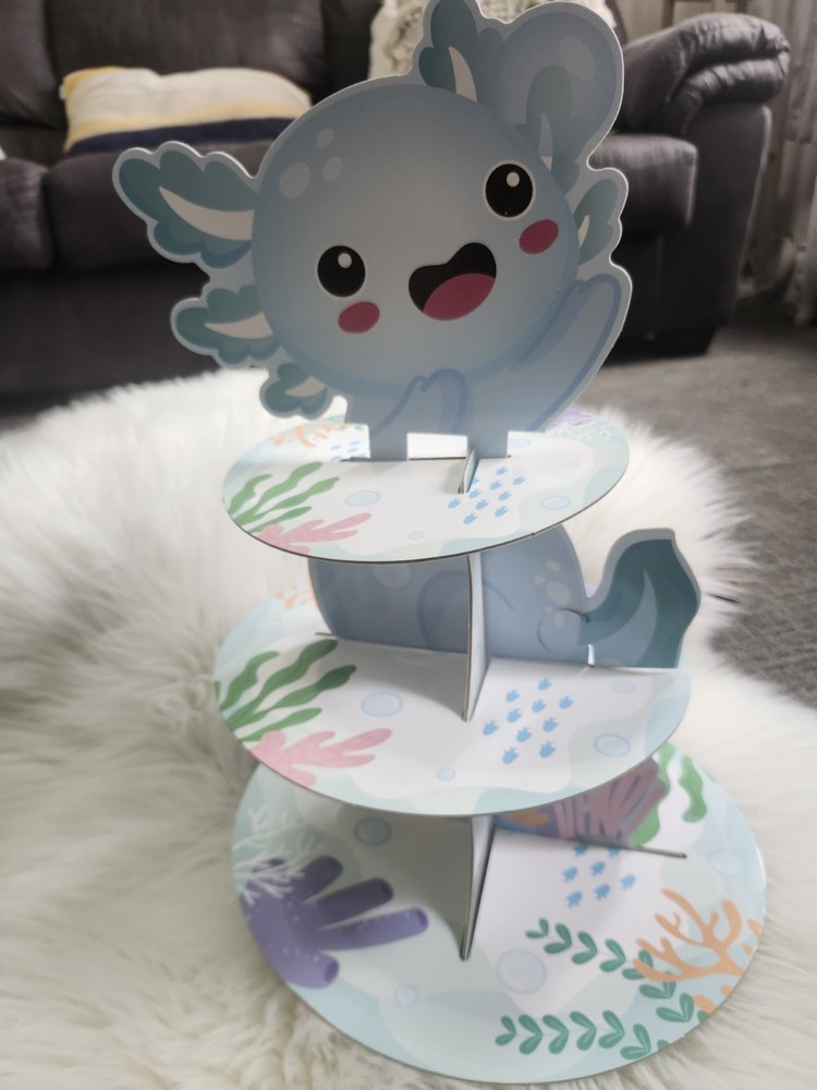 Cupcake Stand 3-Tier Dessert Tower for Birthday and Party’s Decor blue Axolotl
