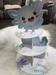 Cupcake Stand 3-Tier Dessert Tower for Birthday and Party’s Decor blue Axolotl