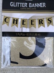 NEW YEAR’S ‘Black Gold Silver» GLITTER BANNER . CHEERS. 6.5 Ft.
