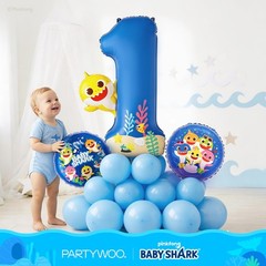 Baby Shark Blue Foil Number 1 Balloon 40 Inch Blue Mylar Helium Number Balloo…