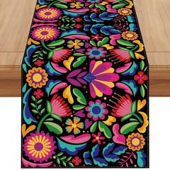 Jiudungs Linen Cinco De Mayo Table Runner 72 Inches Long Mexican Themed Party…