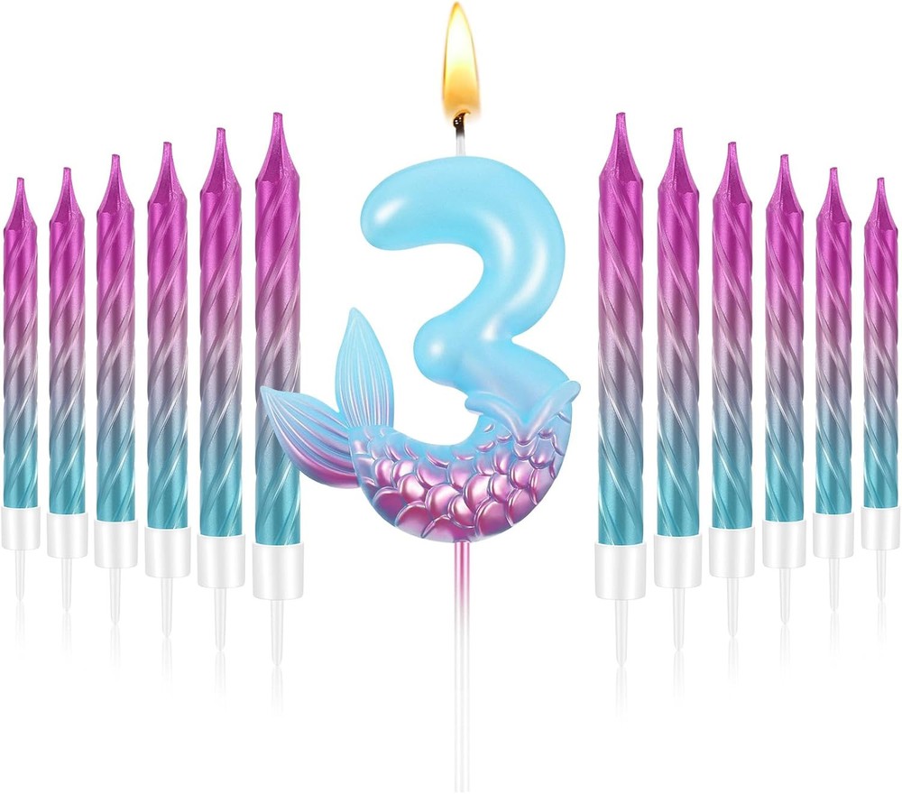 MTLEE 13 Pcs Birthday Candles Set 1 Mermaid Candle with 12 Purple
