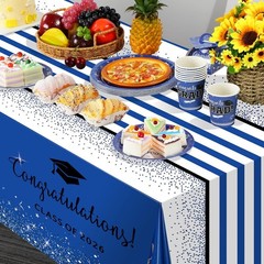 3 Pack Class of 2026 Graduation Tablecloths Blue Black Foil Dot Rectangular P…