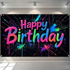 Glow Happy Birthday Neon Graffiti Party Background Banner Backdrop Supplies