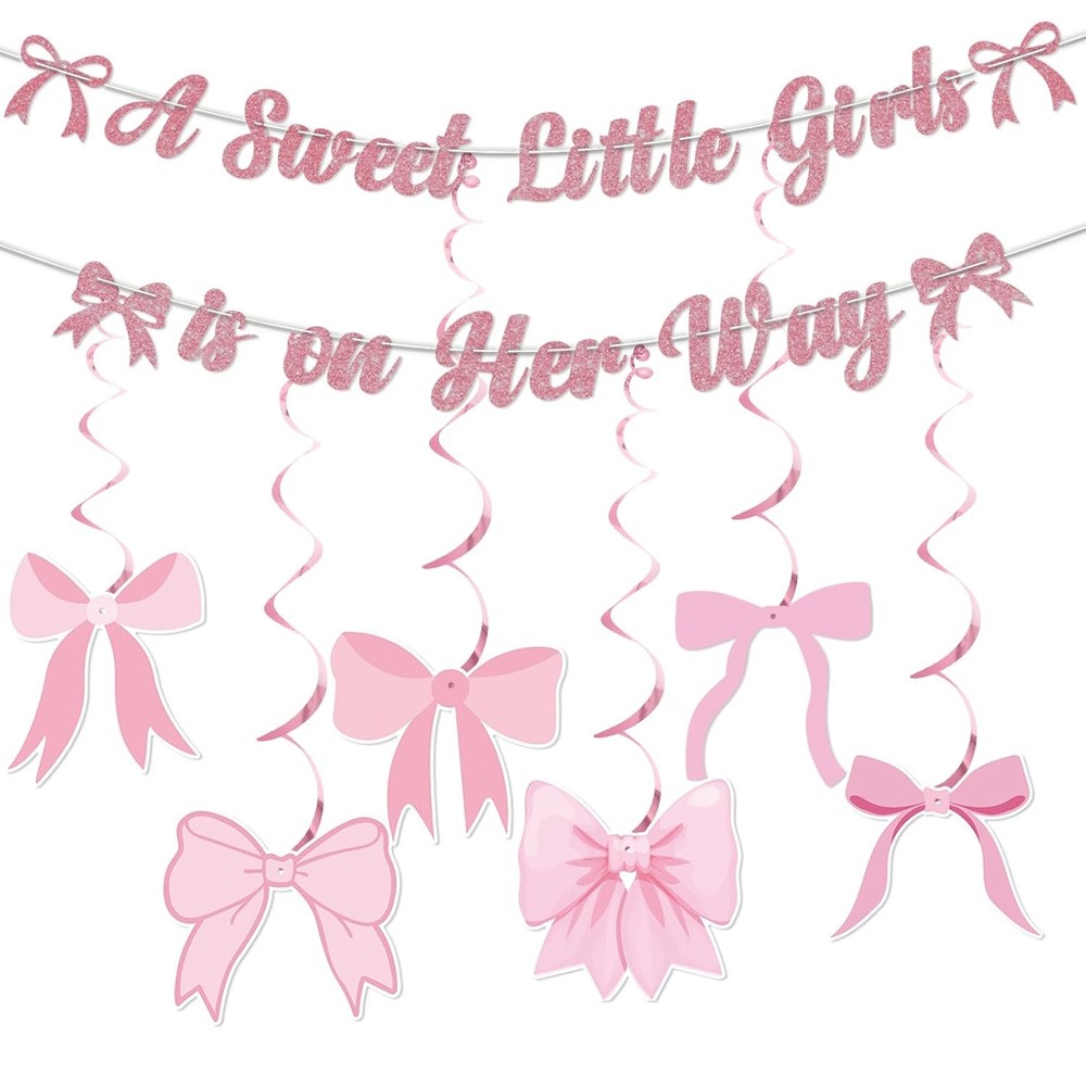 Baby Shower Banners Rose Gold Glitter Pink Bow Party Decorations Baby Gift Ideas