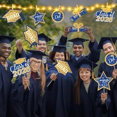 Graduation Decorations Class of 2026-30pcs Blue and Gold Graduation Table Center