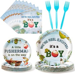 Fisherman Themed Baby Shower Disposable Tableware Set (Plates, Napkins, Forks)