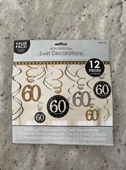 Amscan Sparkling 60th Birthday Celebration 12 Piece Foil Swirl Decorations New