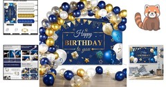 Elegant Navy Blue Gold Balloon Kit with Backdrop Banner – Perfect for Birthdays