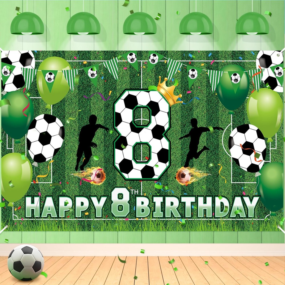 Soccer 8th Birthday Party Decorations – Happy Birthday Banner for Boys, Kids,…