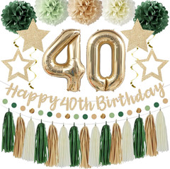 13Pcs 40Th Birthday Decorations for Girls, Sage Green Happy 40Th Birthday Banner