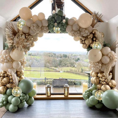 Sage Green White Sand Balloon Arch Kit, Green Beige Gold Metallic Balloons Garla