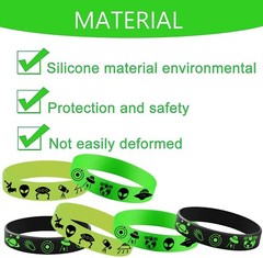 48PCS Green Alien Party Rubber Bracelets, Outer UFO Space Alien Themed Birthd…