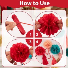 OBBOLO Tissue Paper Pompom Garland with Cotton Tassels 2 Pcs Red Green Pink