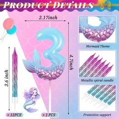 MTLEE 13 Pcs Birthday Candles Set 1 Mermaid Candle with 12 Purple