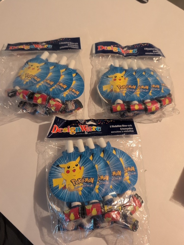 Vintage 1990s Pokemon Party Supplies 3 Sealed Packs Medallion Blowouts