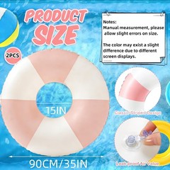 2PCS 37″ Inflatable Pool Floats for Adult Striped Swim Ring Pool Floaties Inf…