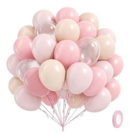60pcs Light Pink Balloons 12inch with Pastel Clear Balloons for Pink Nude