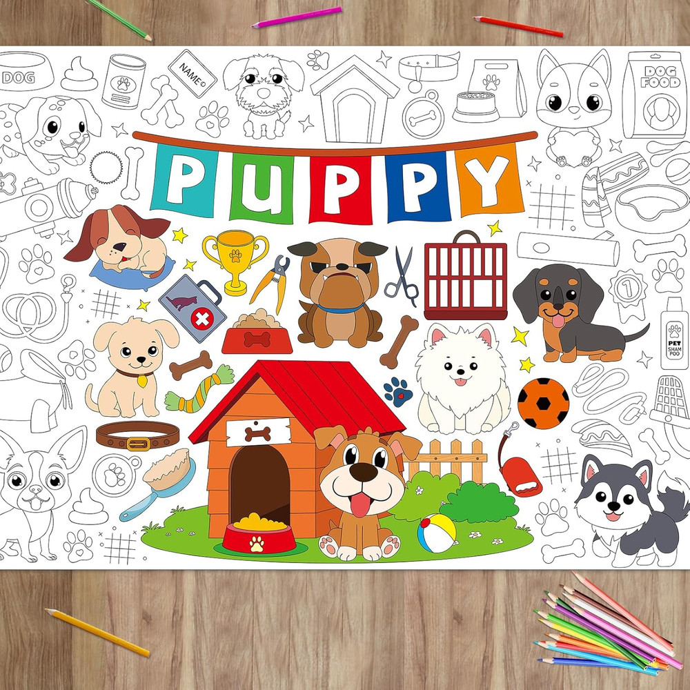 Puppy Coloring Poster for Giant Dog Coloring Tablecloth Puppy Birthday Decoratio