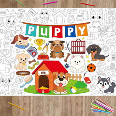 Puppy Coloring Poster for Giant Dog Coloring Tablecloth Puppy Birthday Decoratio