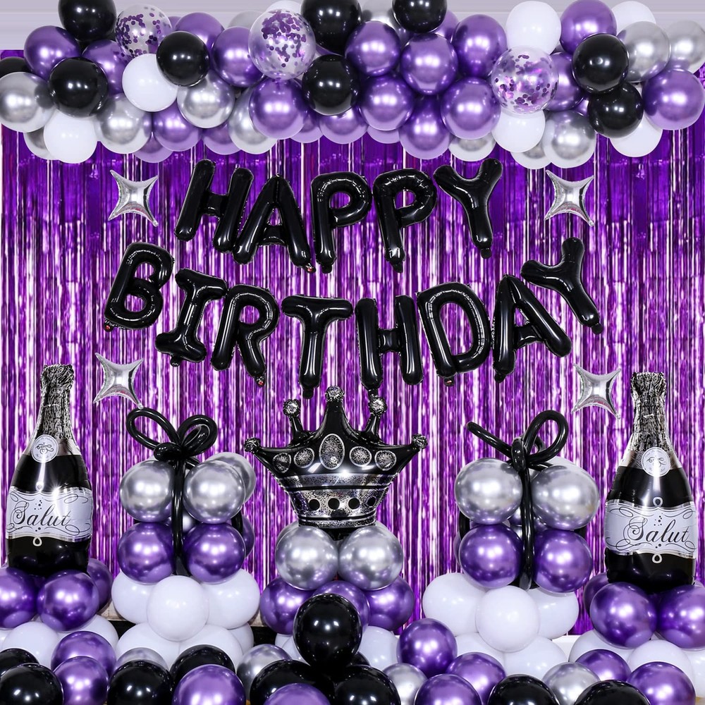 Purple and Black Birthday Decorations for Men Women, Purple Happy Birthday Pa…